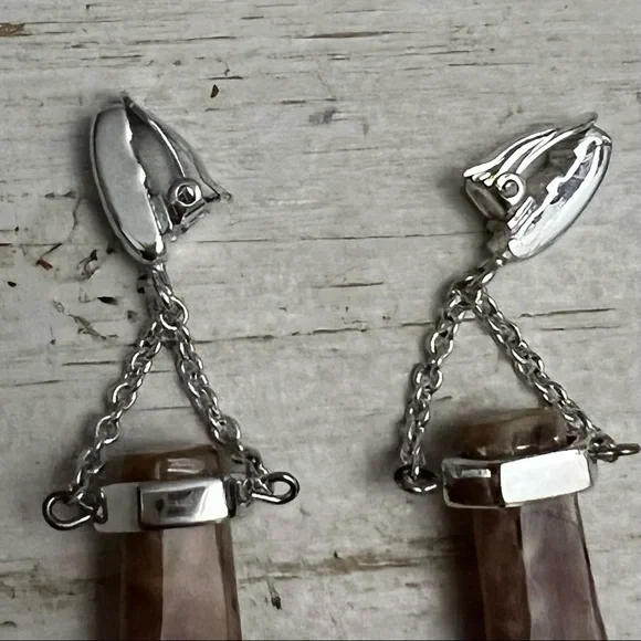 Givenchy Silver Tone Clip On Chain Dangle Earrings with Gemstone Vintage 80s 90s - Picture 6 of 11